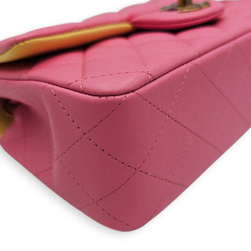 Mini Rectangular Flap Mini Pink Shoulder Bag in Calfskin Iridescent hardware
