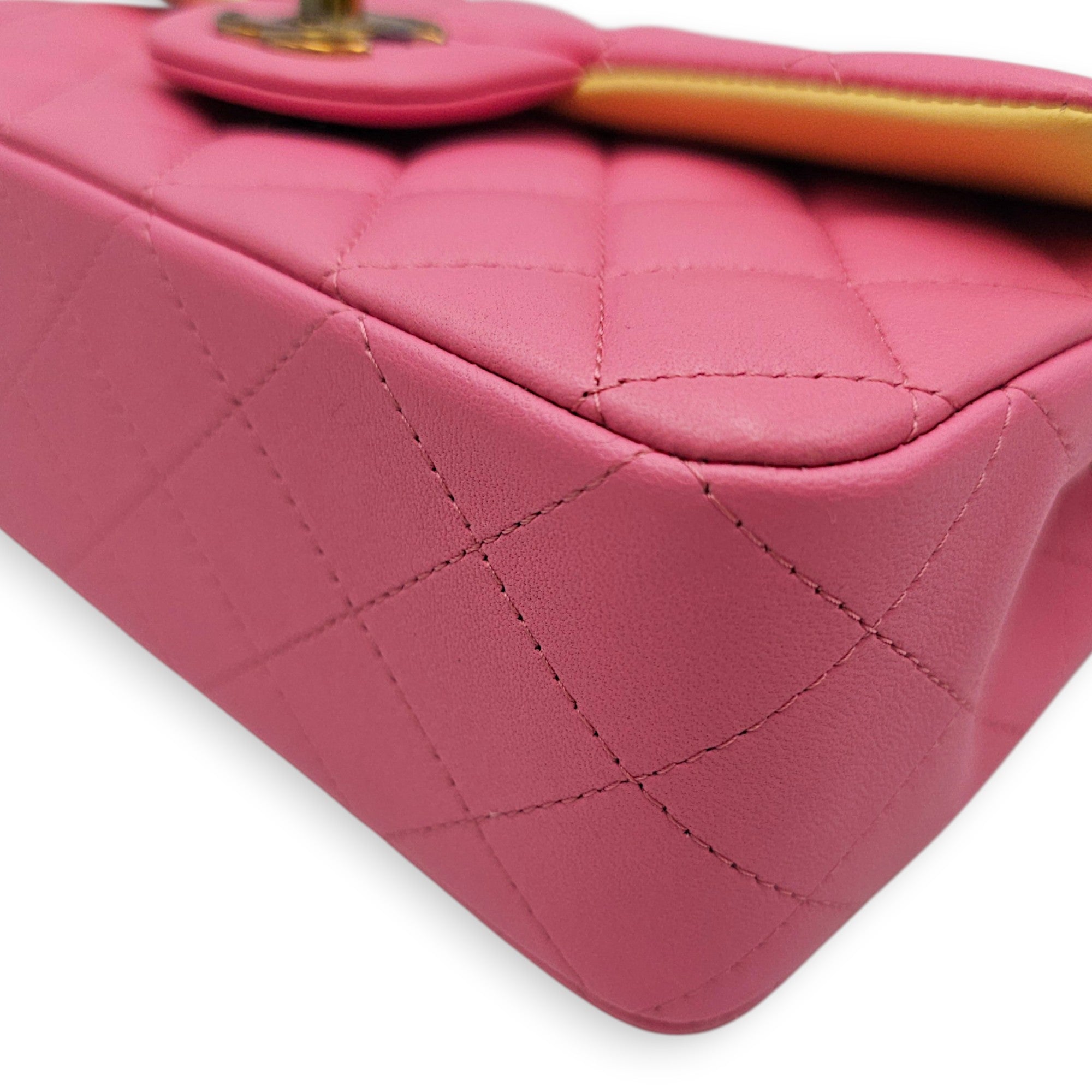 Mini Rectangular Flap Mini Pink Shoulder Bag in Calfskin Iridescent hardware