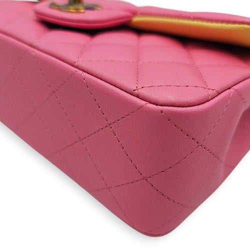 Mini Rectangular Flap Mini Pink Shoulder Bag in Calfskin Iridescent hardware