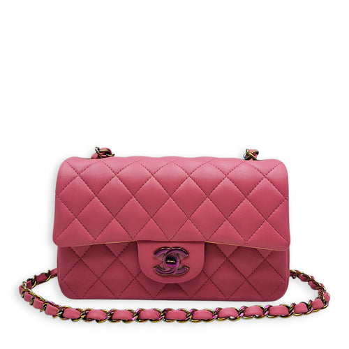 Mini Rectangular Flap Mini Pink Shoulder Bag in Calfskin Iridescent hardware