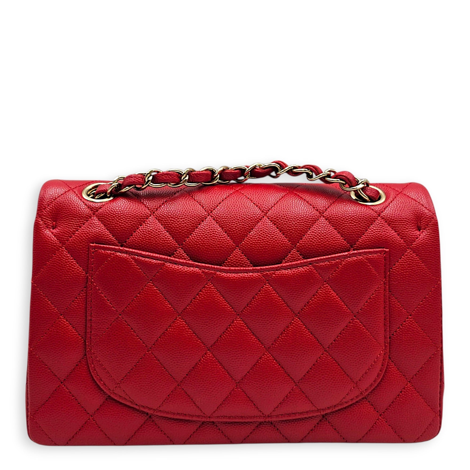 Classic Small Red Shoulder Bag in Caviar Leather Gold hardware