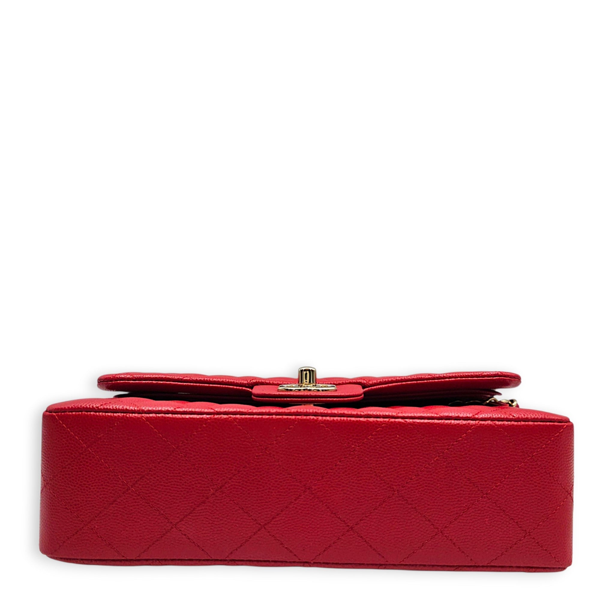 Classic Small Red Shoulder Bag in Caviar Leather Gold hardware