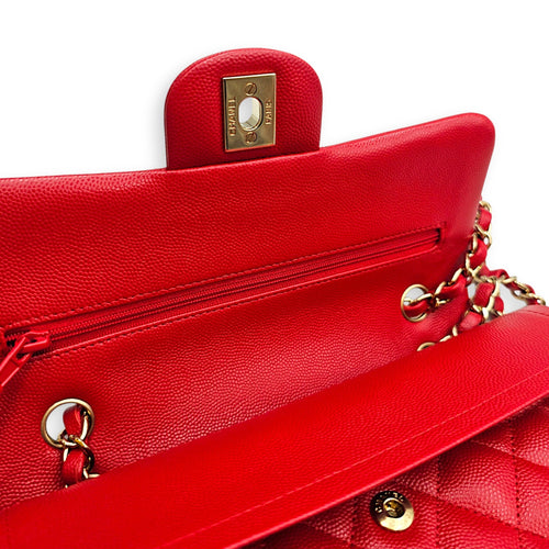 Classic Small Red Shoulder Bag in Caviar Leather Gold hardware