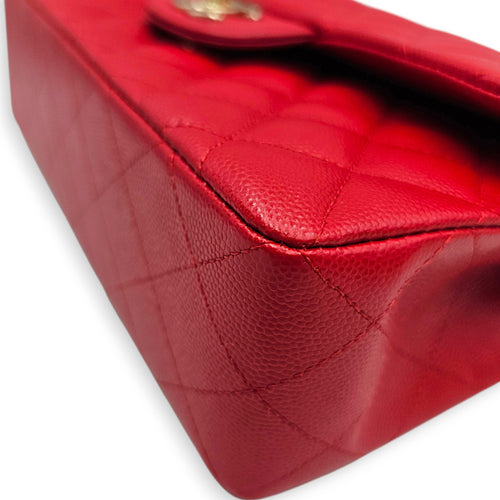 Classic Small Red Shoulder Bag in Caviar Leather Gold hardware
