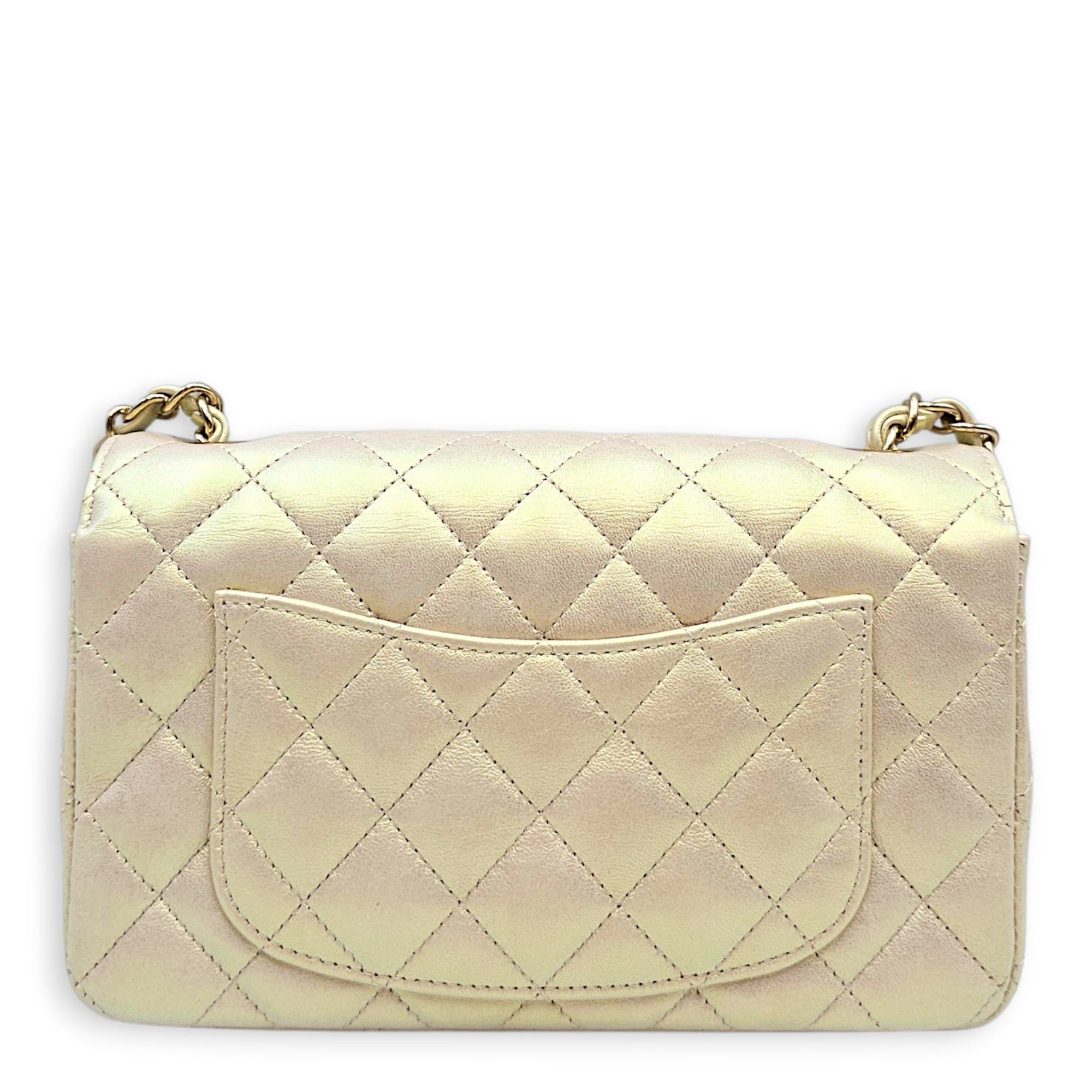 Rectangular Iridescent  Mini Iridescent White Shoulder Bag in Calfskin Light Gold hardware