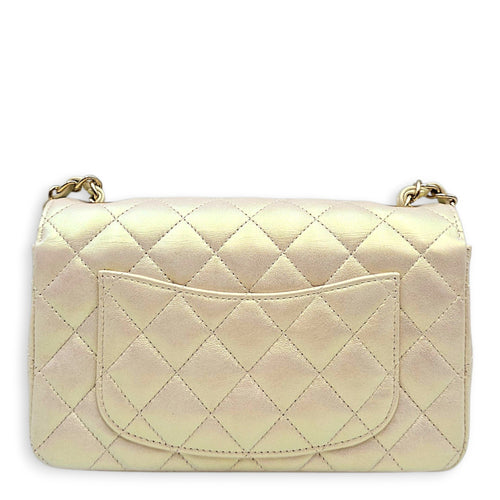 Rectangular Iridescent  Mini Iridescent White Shoulder Bag in Calfskin Light Gold hardware