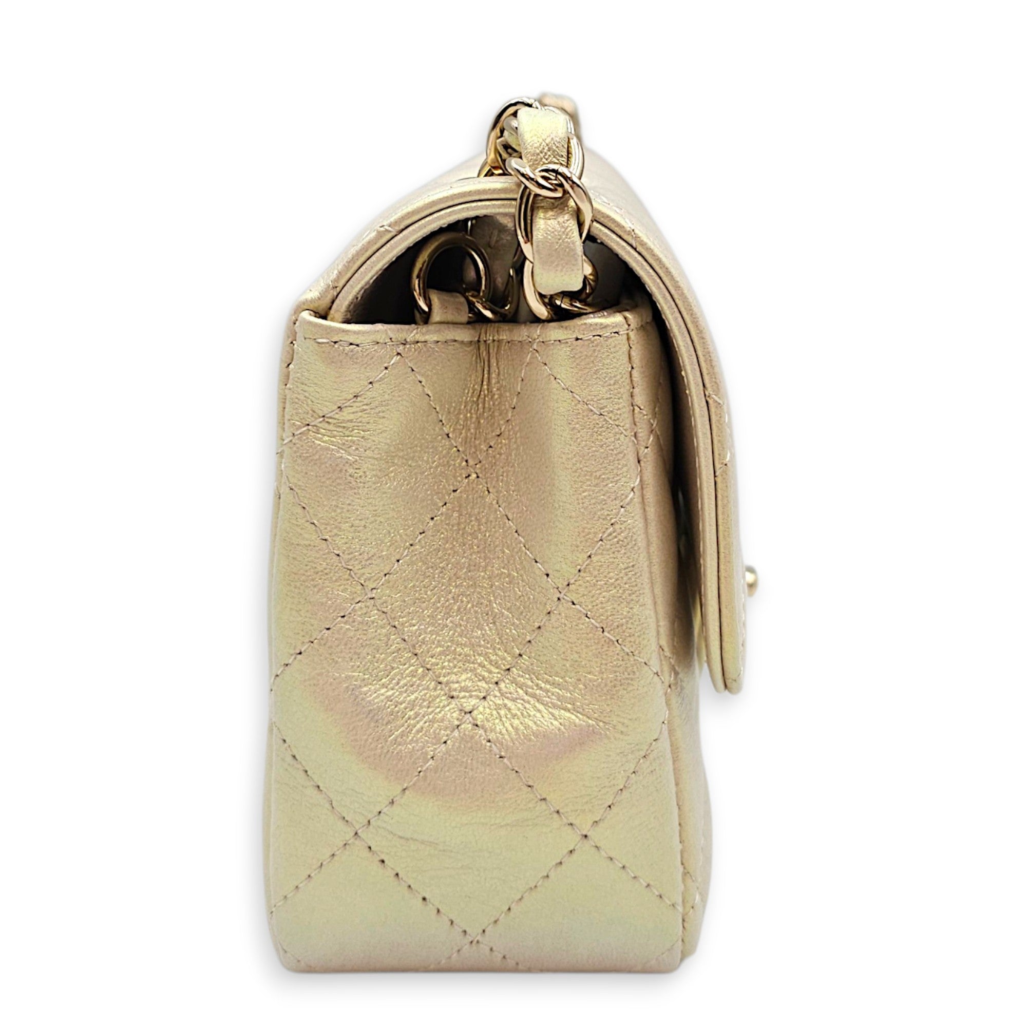 Rectangular Iridescent  Mini Iridescent White Shoulder Bag in Calfskin Light Gold hardware