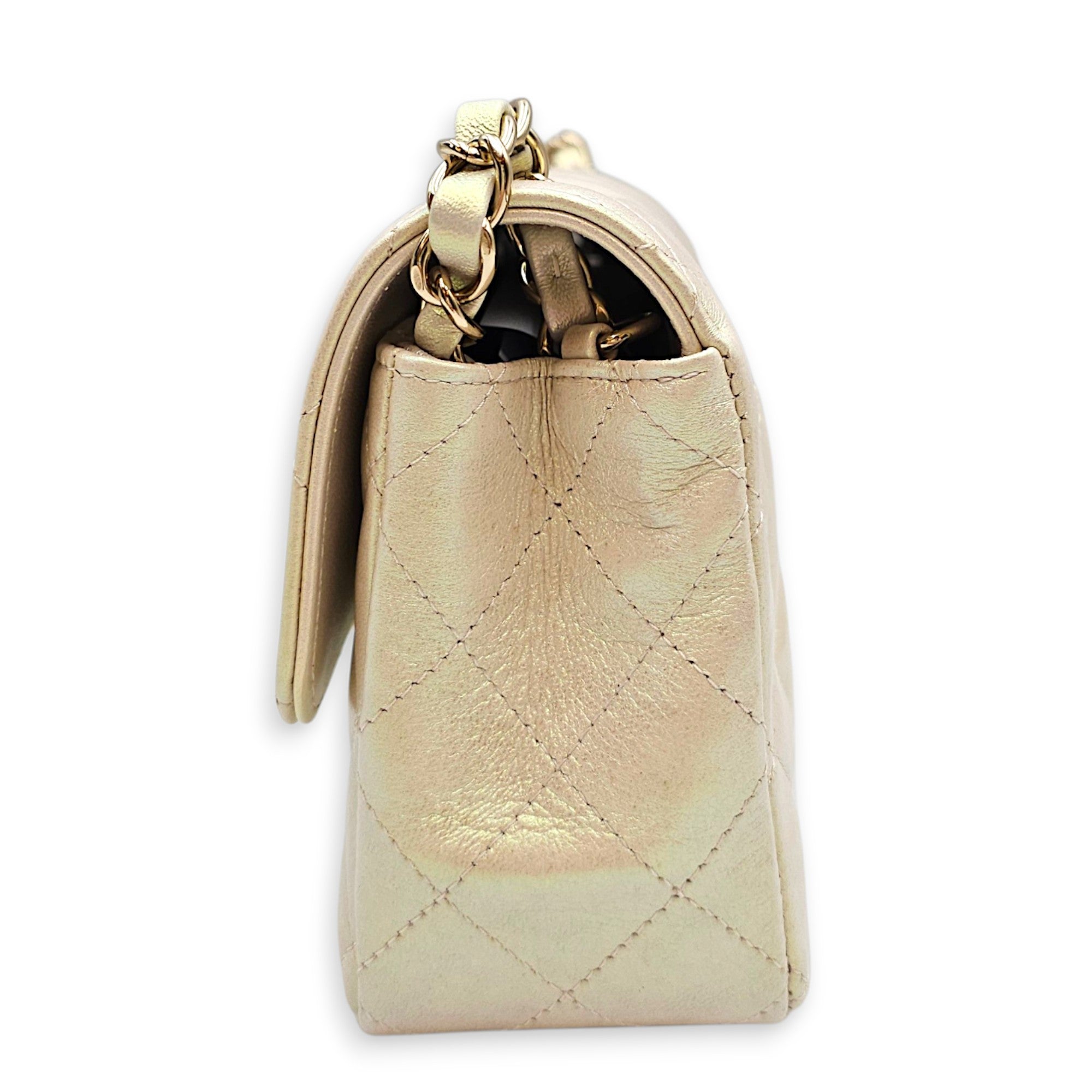 Rectangular Iridescent  Mini Iridescent White Shoulder Bag in Calfskin Light Gold hardware