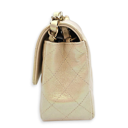 Rectangular Iridescent  Mini Iridescent White Shoulder Bag in Calfskin Light Gold hardware