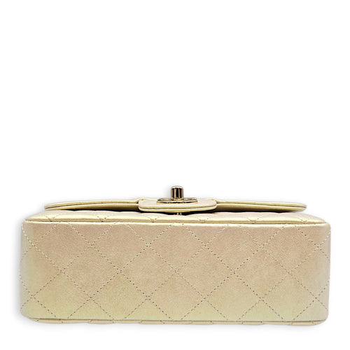 Rectangular Iridescent  Mini Iridescent White Shoulder Bag in Calfskin Light Gold hardware
