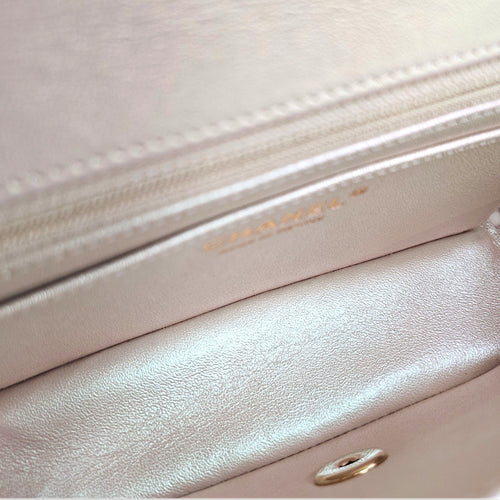 Rectangular Iridescent  Mini Iridescent White Shoulder Bag in Calfskin Light Gold hardware
