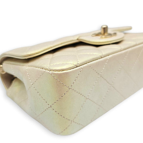 Rectangular Iridescent  Mini Iridescent White Shoulder Bag in Calfskin Light Gold hardware