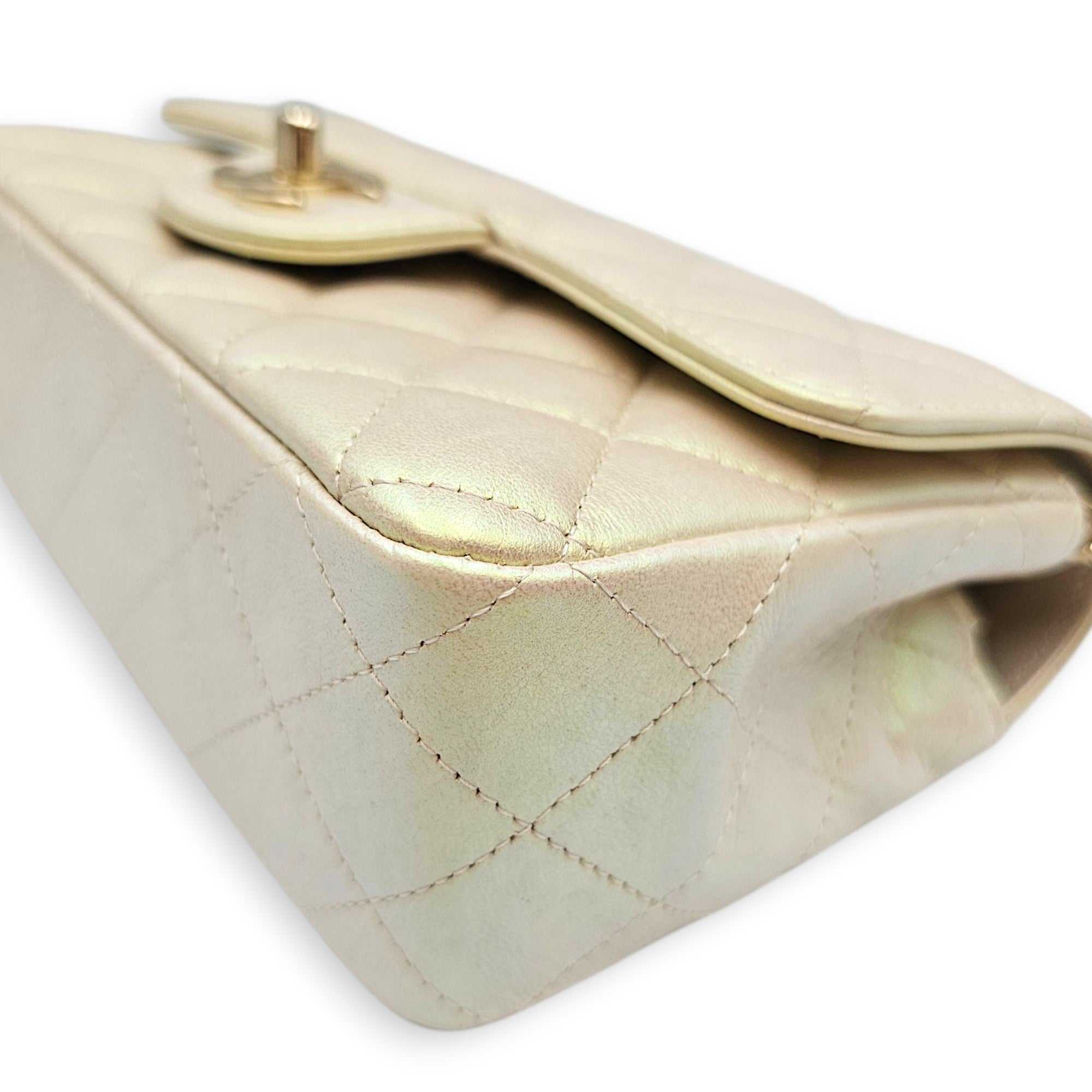 Rectangular Iridescent  Mini Iridescent White Shoulder Bag in Calfskin Light Gold hardware