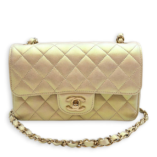 Rectangular Iridescent  Mini Iridescent White Shoulder Bag in Calfskin Light Gold hardware