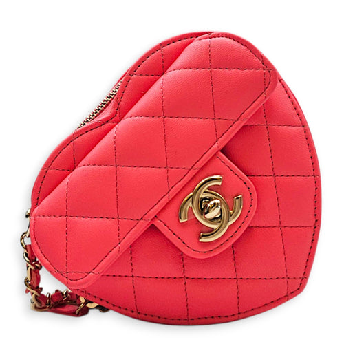 CC In Love Heart  Mini Pink Crossbody Bag in Lambskin Light Gold hardware