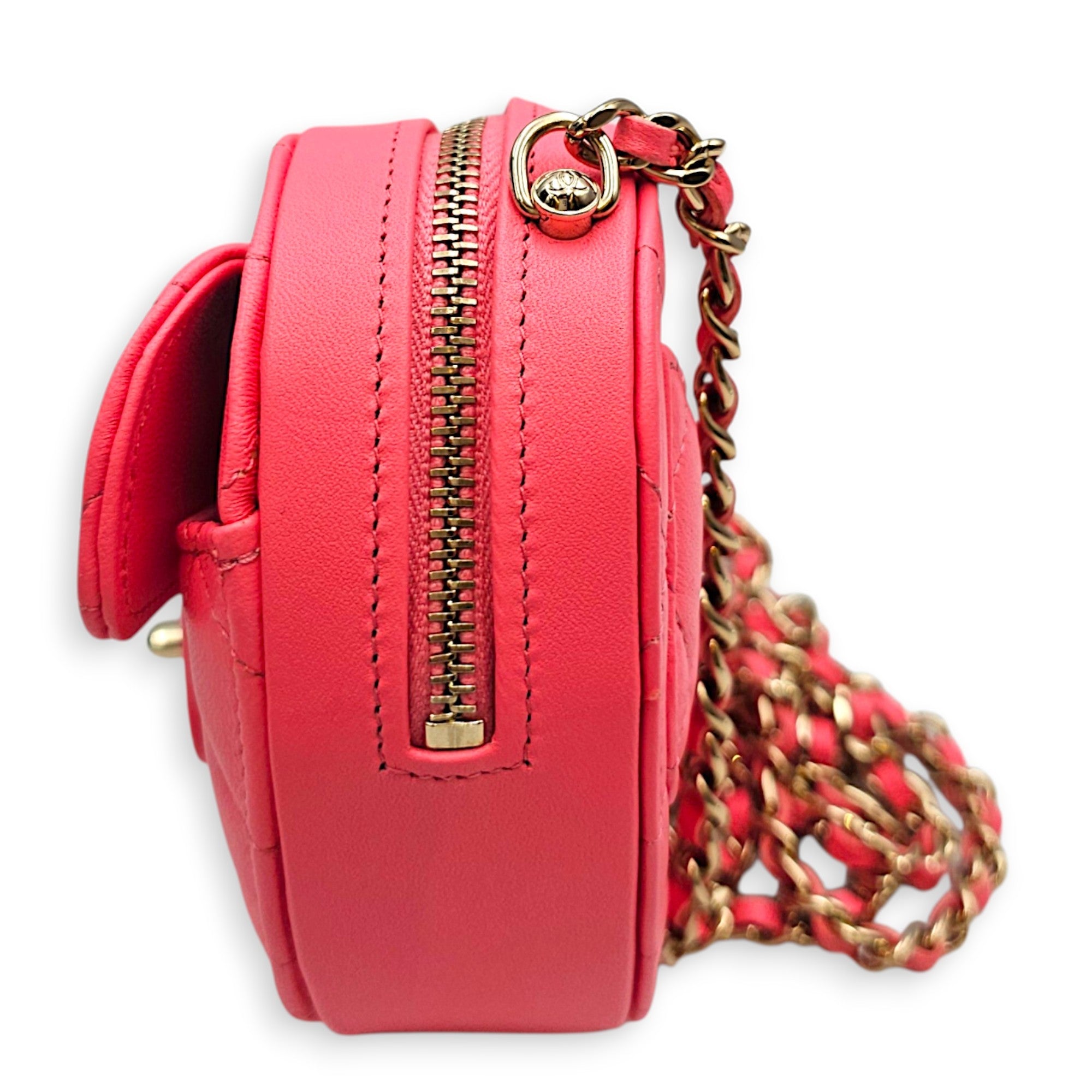 CC In Love Heart  Mini Pink Crossbody Bag in Lambskin Light Gold hardware