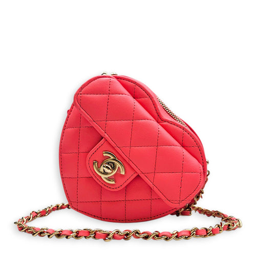 CC In Love Heart  Mini Pink Crossbody Bag in Lambskin Light Gold hardware