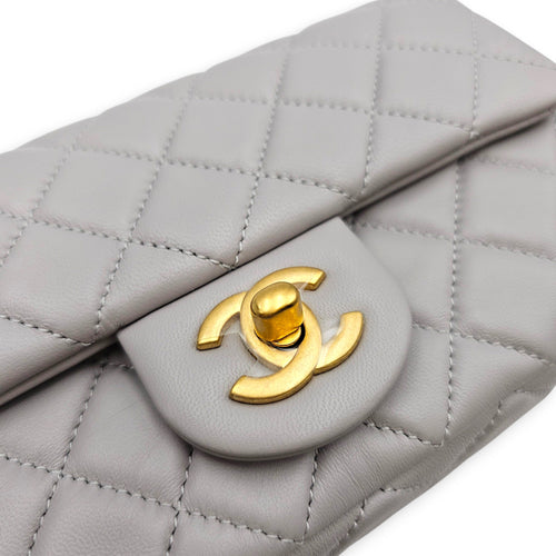 Rectangular Flap with Pearl Crush  Mini Grey Shoulder Bag in Lambskin Gold hardware