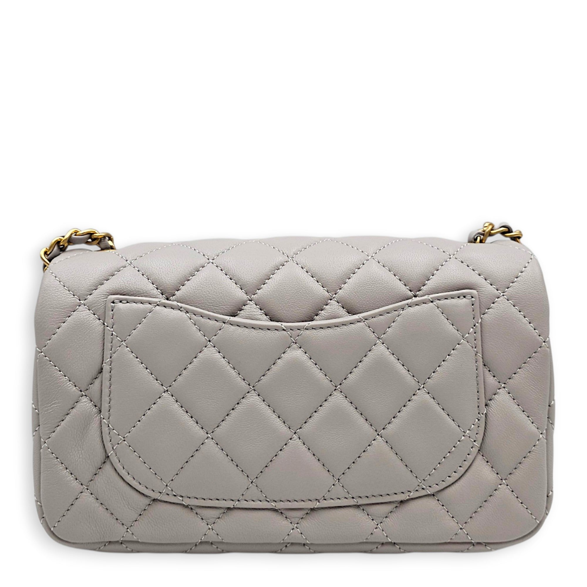 Rectangular Flap with Pearl Crush  Mini Grey Shoulder Bag in Lambskin Gold hardware