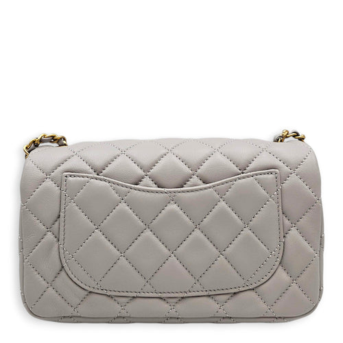 Rectangular Flap with Pearl Crush  Mini Grey Shoulder Bag in Lambskin Gold hardware