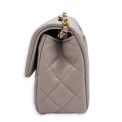 Rectangular Flap with Pearl Crush  Mini Grey Shoulder Bag in Lambskin Gold hardware