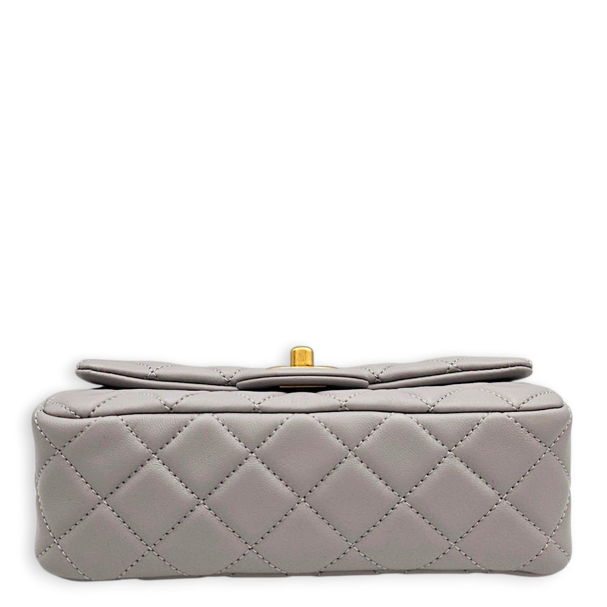 Rectangular Flap with Pearl Crush  Mini Grey Shoulder Bag in Lambskin Gold hardware