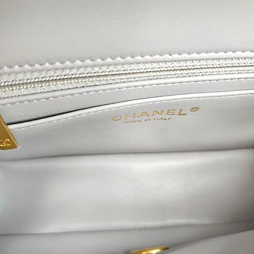 Rectangular Flap with Pearl Crush  Mini Grey Shoulder Bag in Lambskin Gold hardware