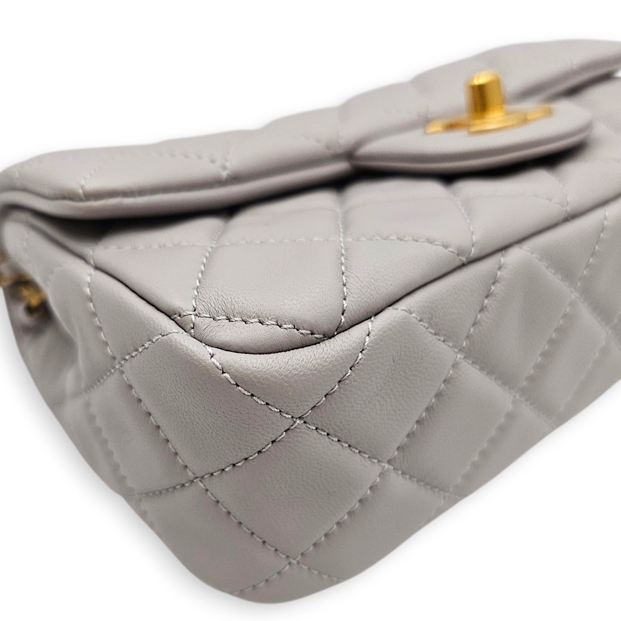 Rectangular Flap with Pearl Crush  Mini Grey Shoulder Bag in Lambskin Gold hardware