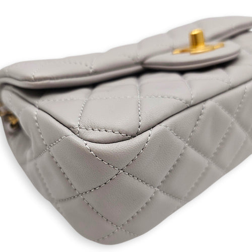 Rectangular Flap with Pearl Crush  Mini Grey Shoulder Bag in Lambskin Gold hardware