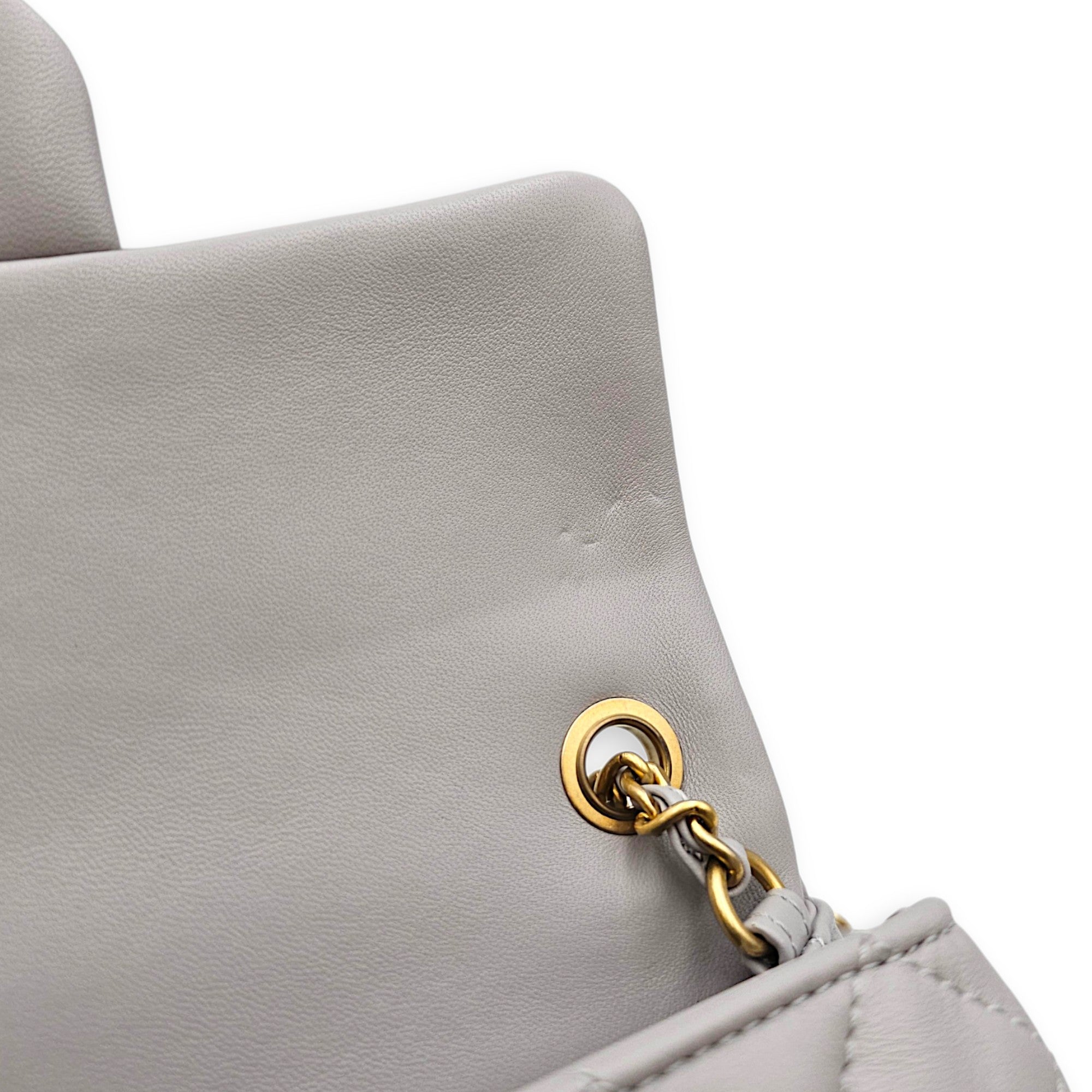 Rectangular Flap with Pearl Crush  Mini Grey Shoulder Bag in Lambskin Gold hardware