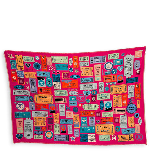 24C Large Ticket Pattern  130 cm x 180 cm Pink  Scarf in Cotton