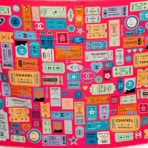 24C Large Ticket Pattern  130 cm x 180 cm Pink  Scarf in Cotton