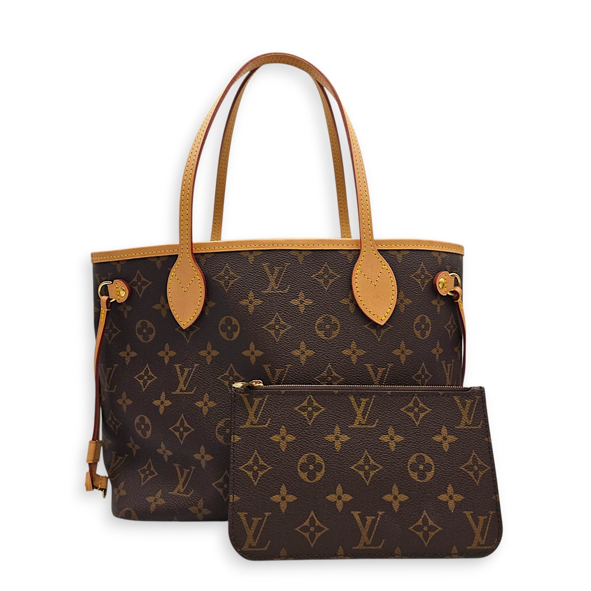 Neverfull PM Brown Tote Bag in Monogram Coated Canvas Gold hardware