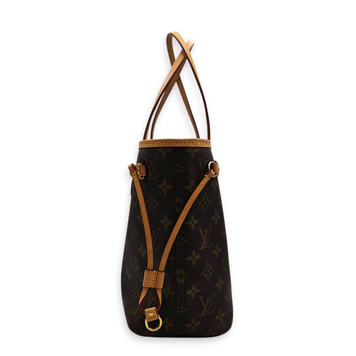 Neverfull PM Brown Tote Bag in Monogram Coated Canvas Gold hardware