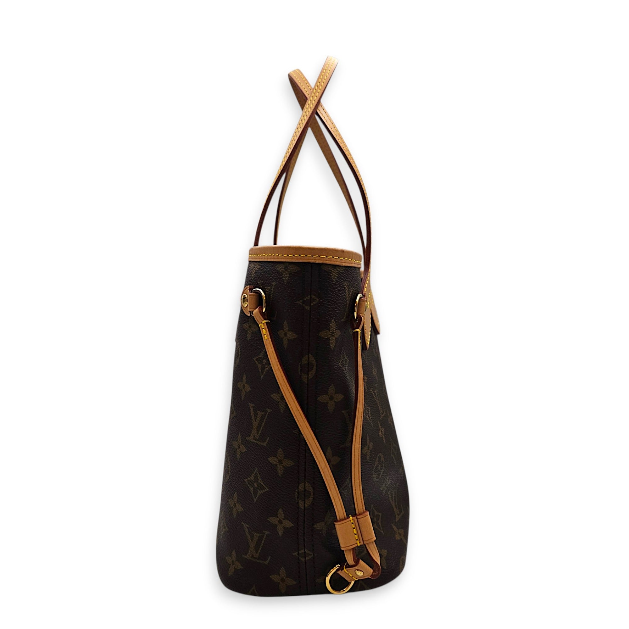Neverfull PM Brown Tote Bag in Monogram Coated Canvas Gold hardware