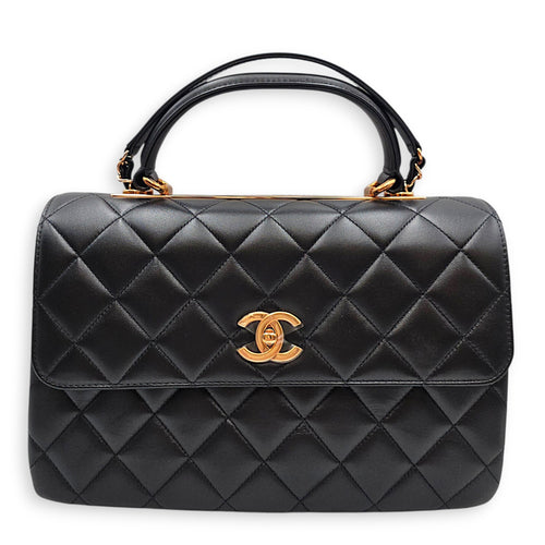 Trendy CC Large Black Top Handle Bag in Lambskin Antique Brass hardware