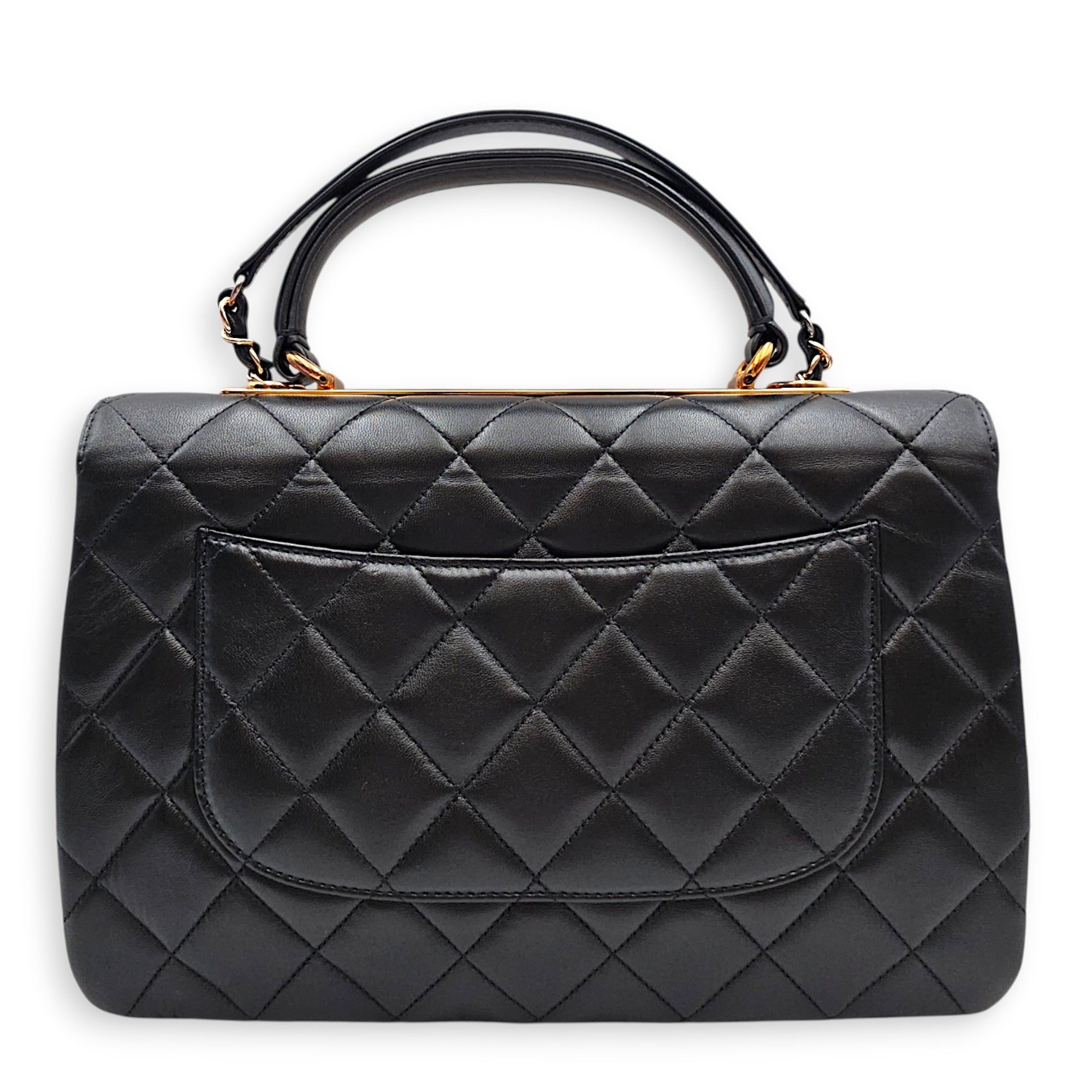 Trendy CC Large Black Top Handle Bag in Lambskin Antique Brass hardware