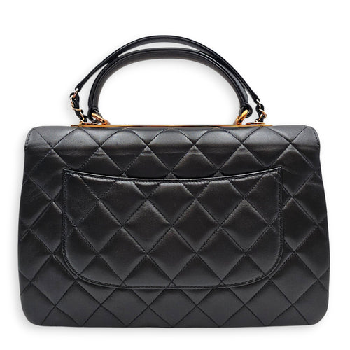 Trendy CC Large Black Top Handle Bag in Lambskin Antique Brass hardware
