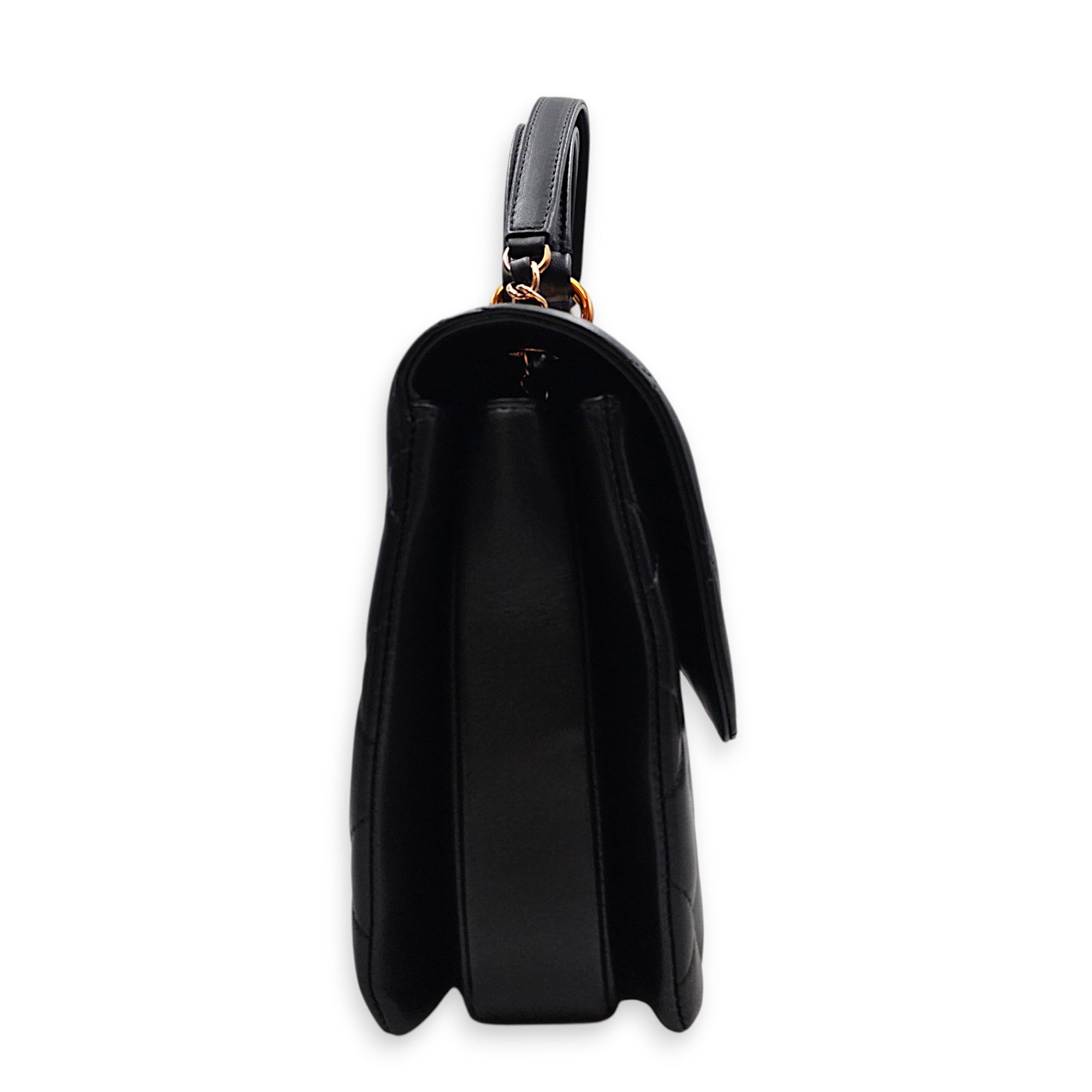 Trendy CC Large Black Top Handle Bag in Lambskin Antique Brass hardware