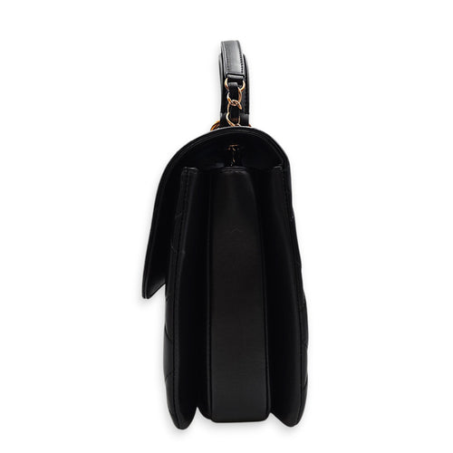 Trendy CC Large Black Top Handle Bag in Lambskin Antique Brass hardware