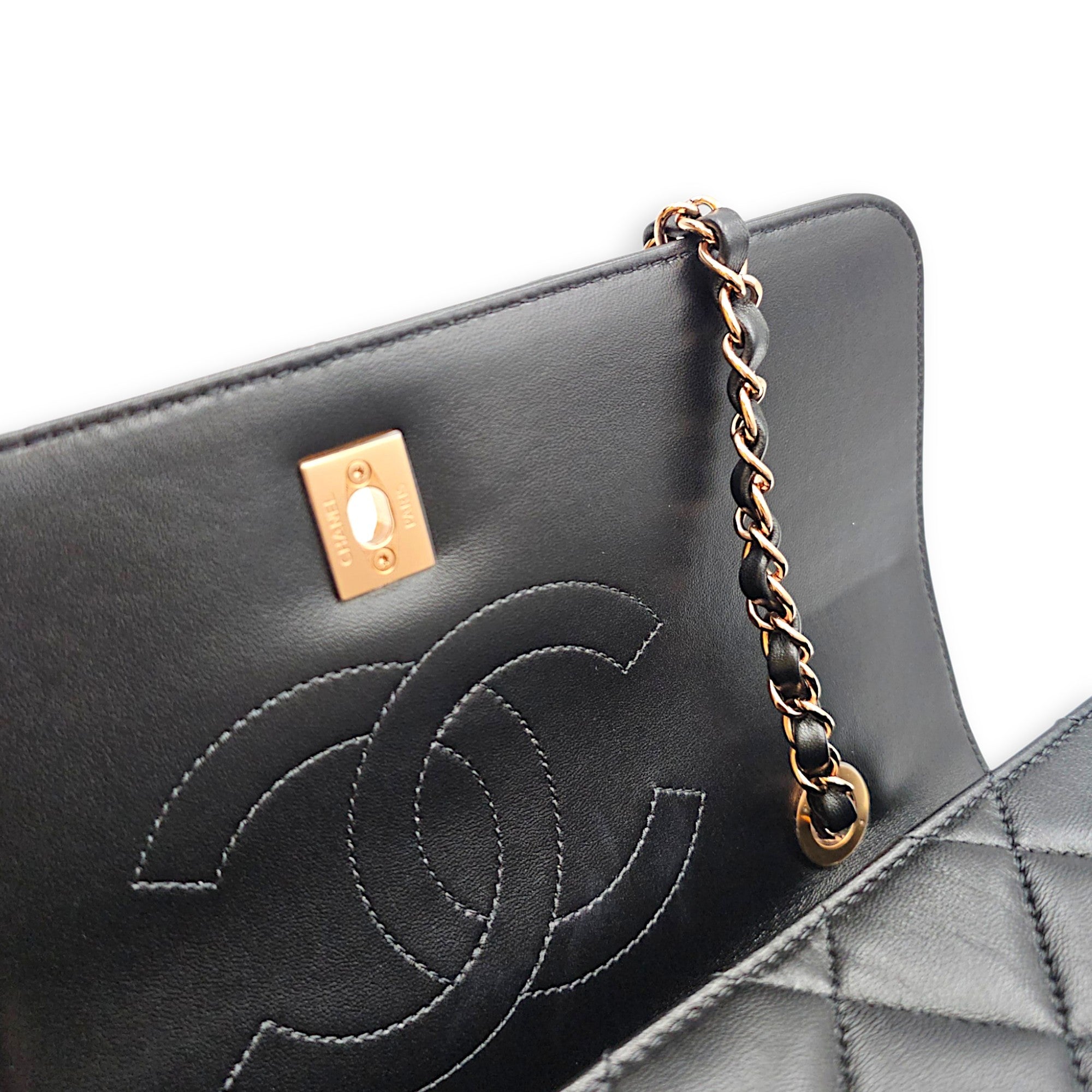 Trendy CC Large Black Top Handle Bag in Lambskin Antique Brass hardware