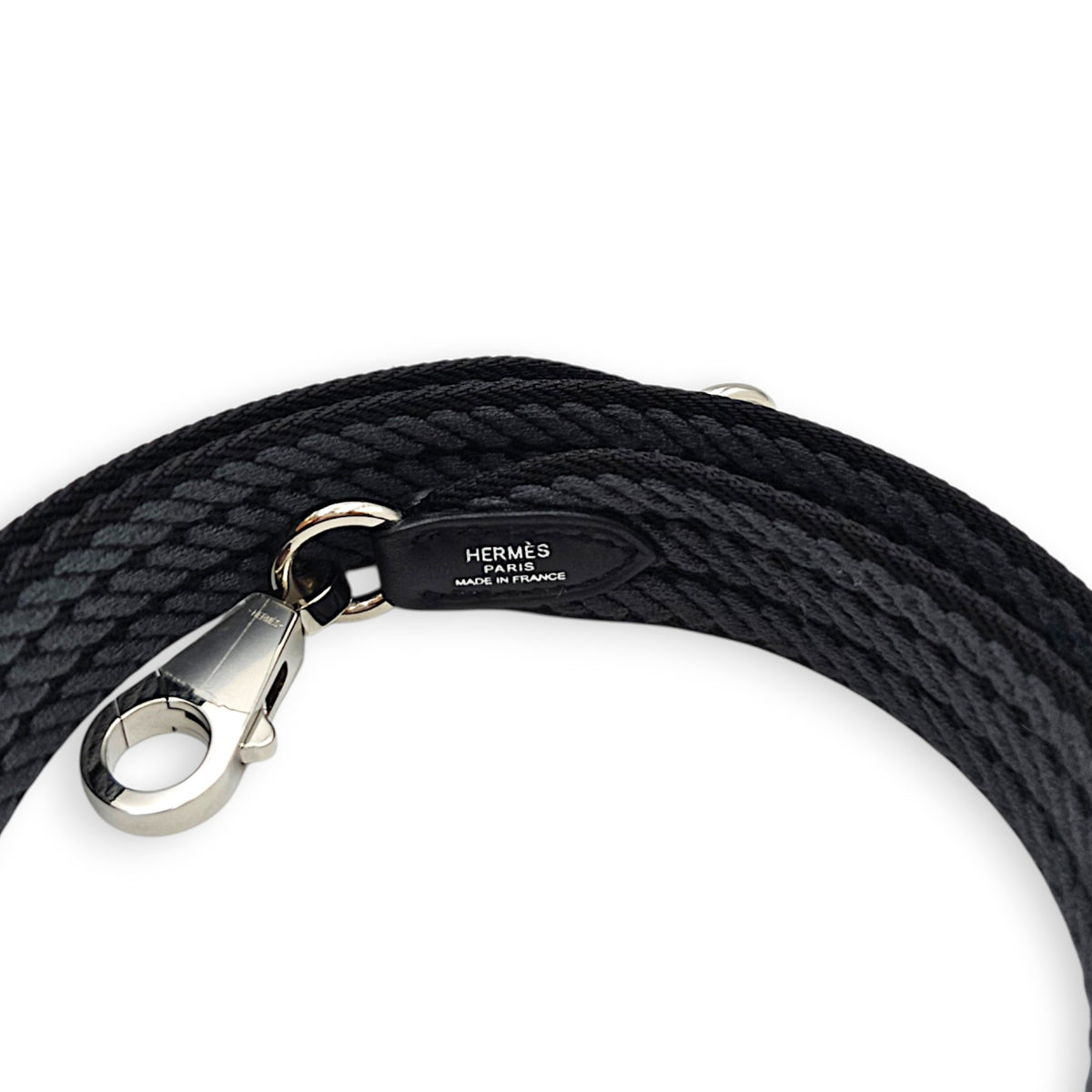 Sangle Cordage 25mm by 70cm  Noir/Gris Misty Bag strap in Swift Palladium hardware
