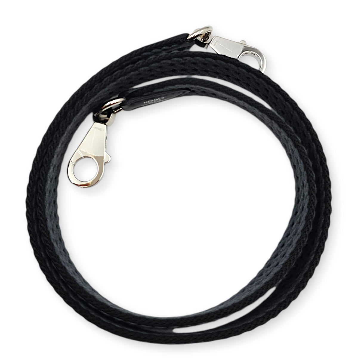Sangle Cordage 25mm by 70cm  Noir/Gris Misty Bag strap in Swift Palladium hardware