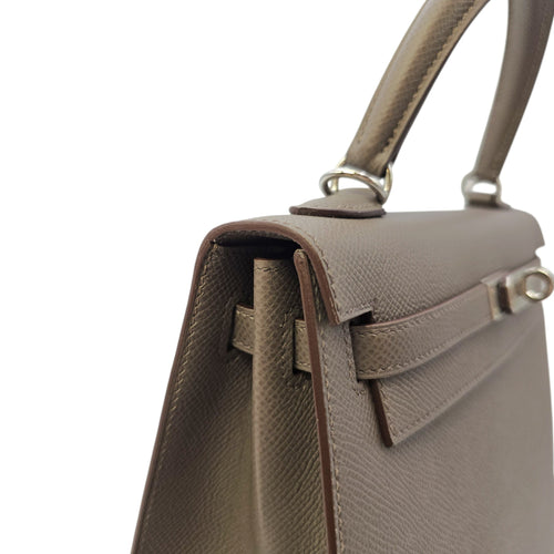 Sellier Kelly 25 Gris Etain  in Epsom Palladium hardware