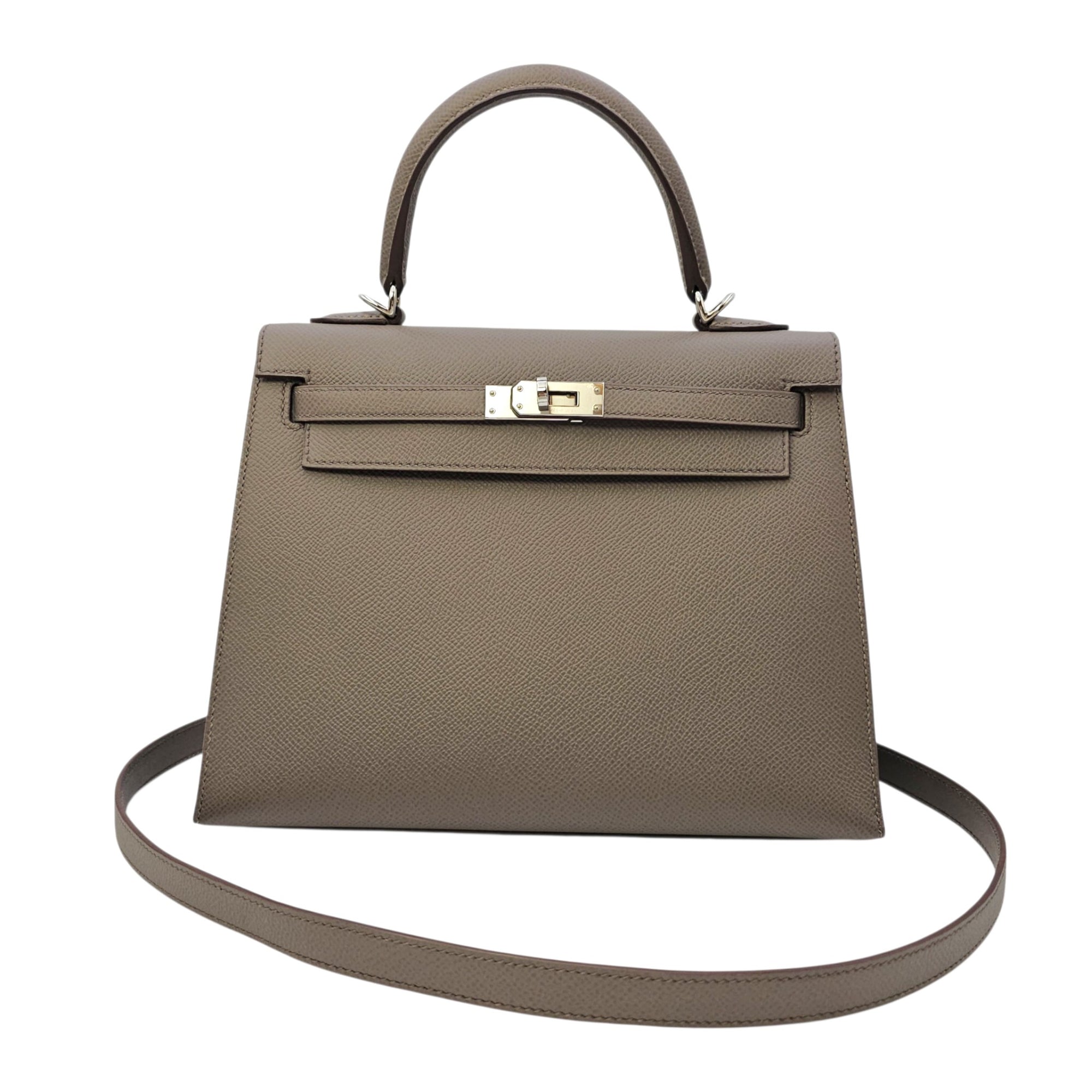 Sellier Kelly 25 Gris Etain  in Epsom Palladium hardware