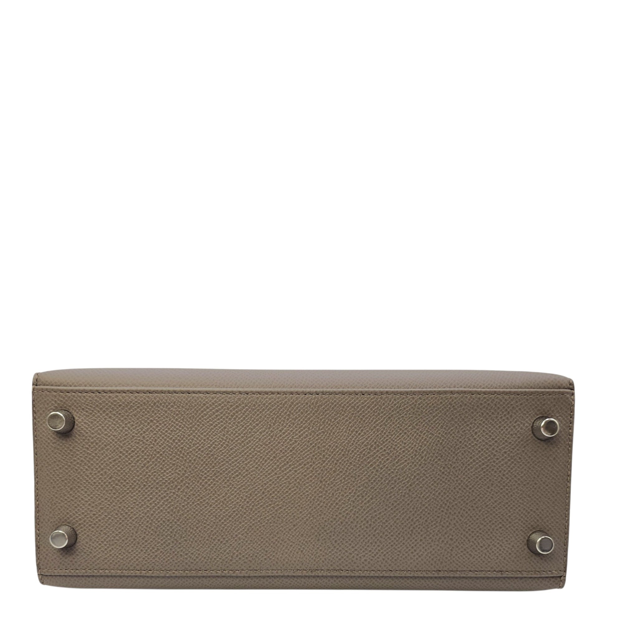 Sellier Kelly 25 Gris Etain  in Epsom Palladium hardware