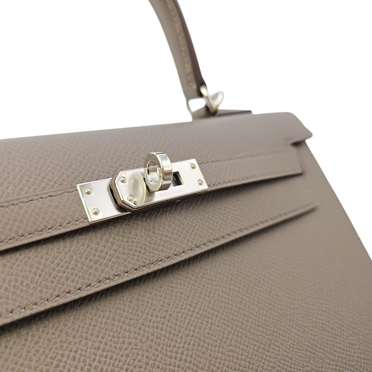 Sellier Kelly 25 Gris Etain  in Epsom Palladium hardware