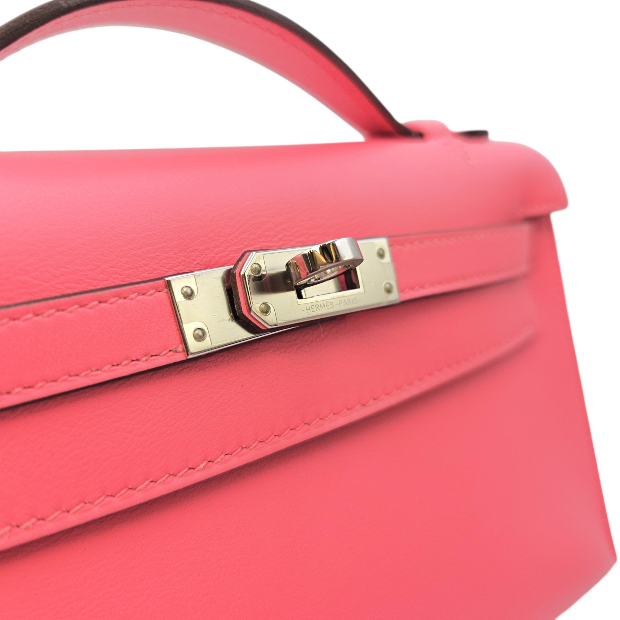 Kelly Pochette Rose Azalee in Swift Palladium hardware
