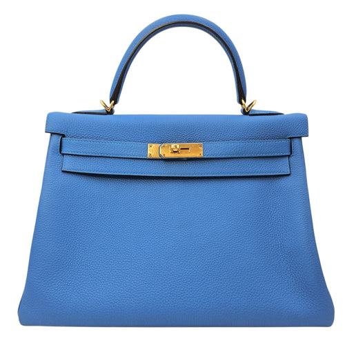 Kelly 32 Bleu Zanzibar in Togo Gold hardware