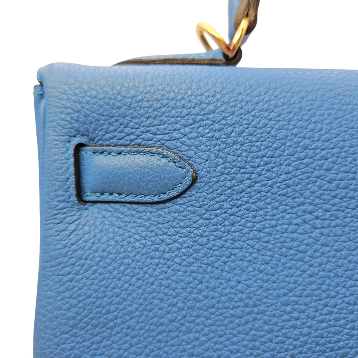 Kelly 32 Bleu Zanzibar in Togo Gold hardware